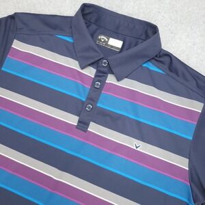Callaway Mens Golf Polo Shirt XL Blue Purple Stripe Opti-Dri Performance